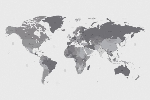 Tapeta detailní mapa světa v černobílém provedení