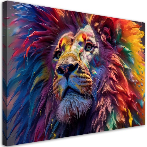 Obraz na plátně, Neonový lev Afrika AI