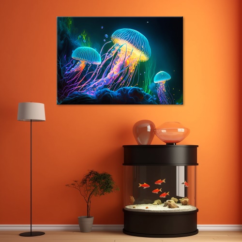 Obraz na plátně, Neonová medúza pod vodou