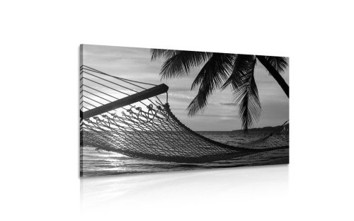 Obraz houpací síť na pláži v černobílém provedení