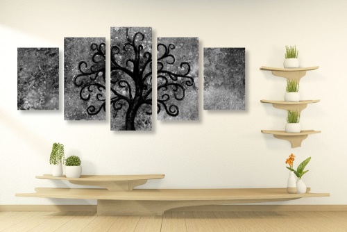 5-dílný obraz černobílý strom života