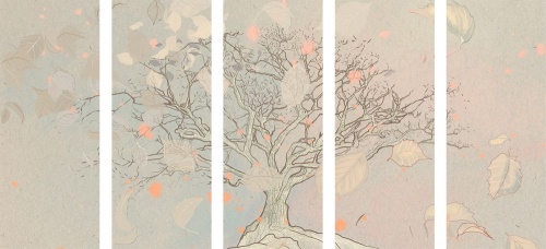 5-dílný obraz kreslený podzimní strom