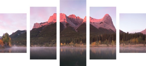 5-dílný obraz západ slunce nad Dolomity