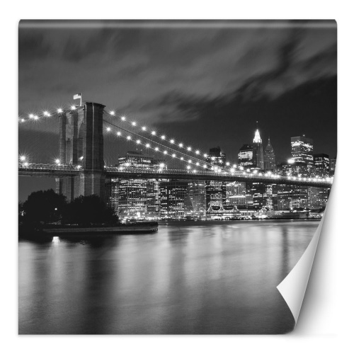 Fototapeta, Newyorský Brooklynský most osvětlený v noci