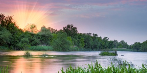 Obraz východ slunce u řeky