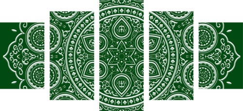 5-dílný obraz jemná etnická Mandala v zeleném provedení