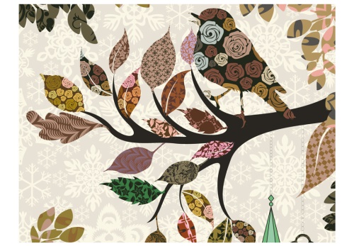 Fototapeta - Tree branch with bird (patchwork)