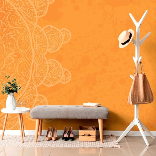 Samolepící tapeta oranžová arabeska na abstraktním pozadí