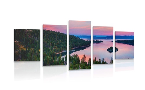5-dílný obraz jezero při západu slunce