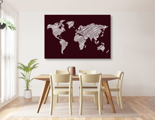 Obraz šrafována mapa světa na bordovém pozadí