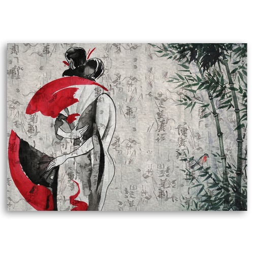 Obraz na plátně, Japonská gejha s ventilátorem