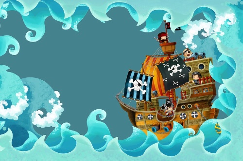 Tapeta dětská pirátská loď v rozbouřeném moři