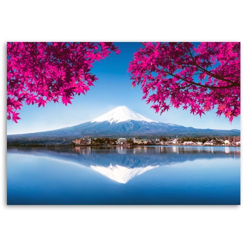 Obraz na plátně Horské jezero Fuji růžové listy