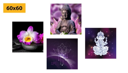 Set obrazů Feng Shui ve fialovém provedení