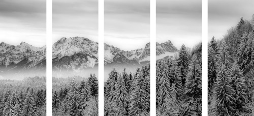 5-dílný obraz zamrzlé hory v černobílém provedení
