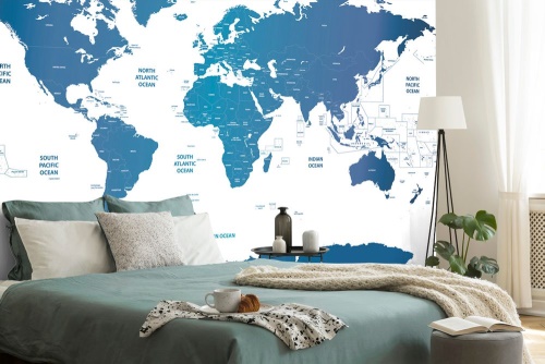 Tapeta mapa světa s jednotlivými státy modrá