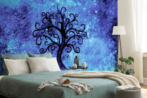 Samolepící tapeta strom života na modrém pozadí