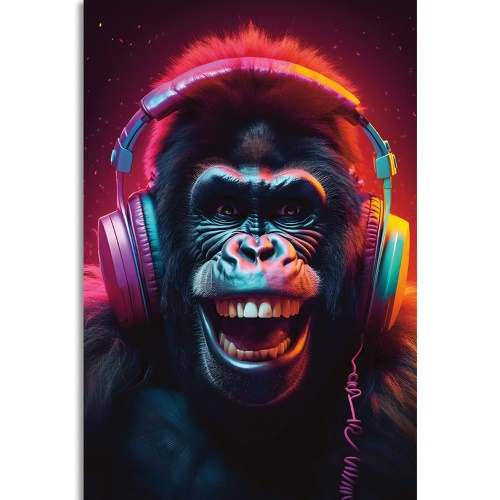 Obraz gorila se sluchátky