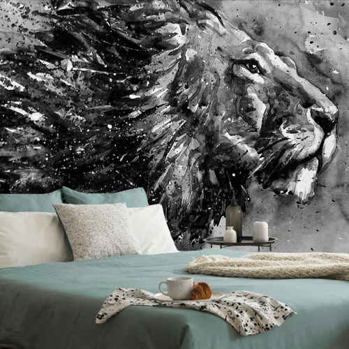 Tapeta lev v černobílém akvarelu