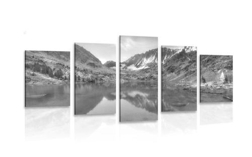 5- dílný obraz majestátní hory v černobílém provedení