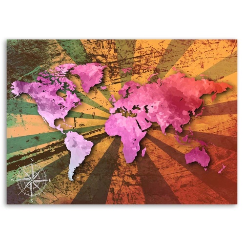 Obraz na plátně Růžová retro mapa světa