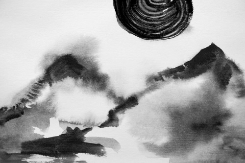 Samolepící tapeta černobílá japonská malba