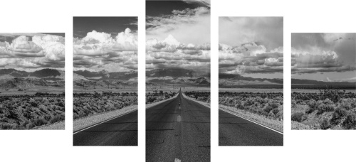 5-dílný obraz černobílá cesta v poušti