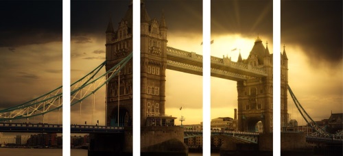 5-dílný obraz západ slunce nad Tower Bridge