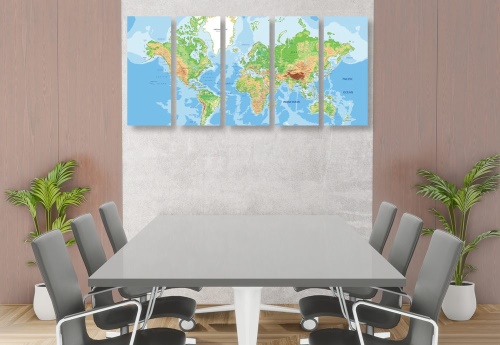 5-dílný obraz klasická mapa světa