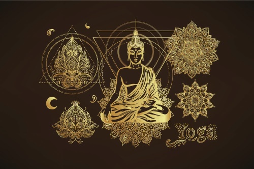 Tapeta zlatý meditující Budha