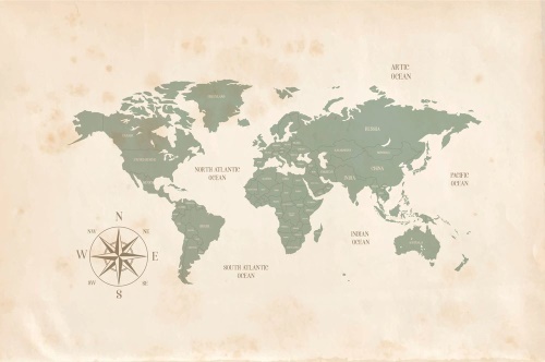 Tapeta jemná mapa světa s kompasem