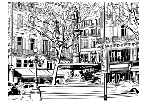 Fototapeta - Sketch of parisian fountain