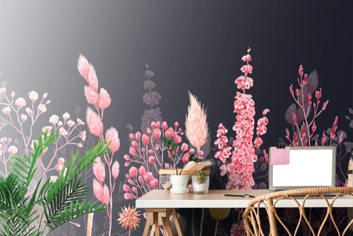 Samolepící tapeta variace trávy v růžové barvě