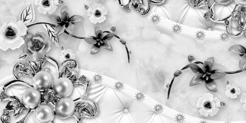 Obraz luxusní květinové šperky v černobílém provedení