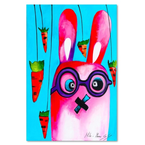 Obraz na plátně Barevný králík s brýlemi