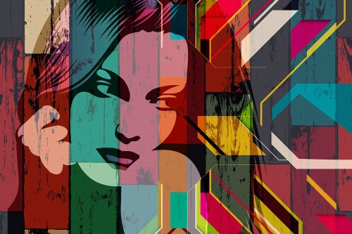 Samolepící tapeta portrét ženy na barevném pozadí
