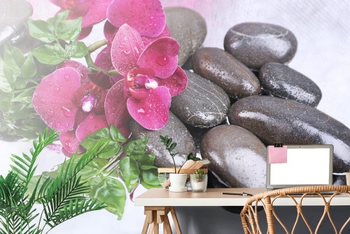 Fototapeta kvetoucí orchidej a wellness kameny