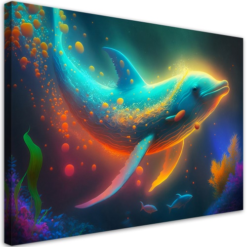 Obraz na plátně, Neonová velryba abstrakce