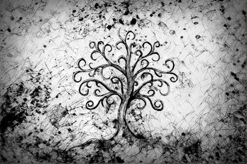 Samolepící tapeta černobílý symbol stromu života