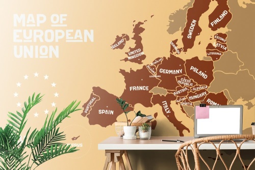Tapeta mapa s názvy zemí Evropy hnědá
