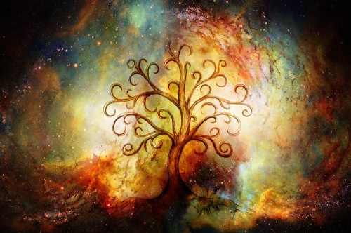 Samolepící tapeta strom života s abstrakcí vesmíru