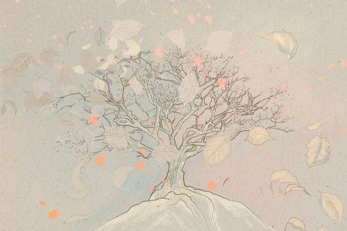 Obraz kreslený podzimní strom