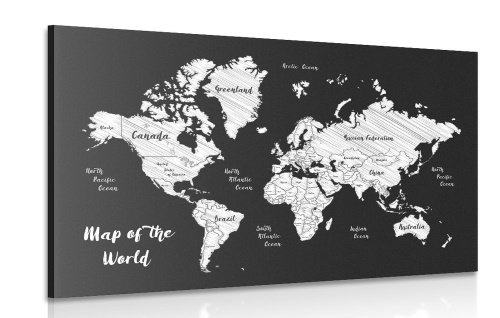 Obraz černobílá jedinečná mapa světa