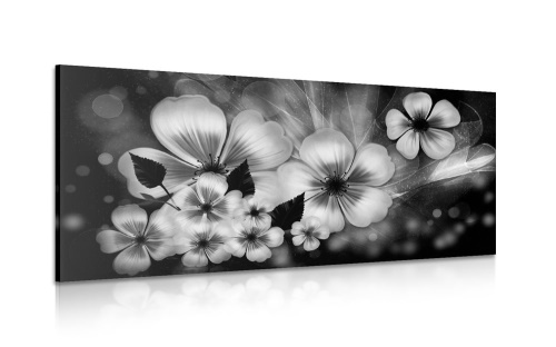 Obraz fantazie květin v černobílém provedení