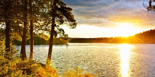Obraz západ slunce nad jezerem