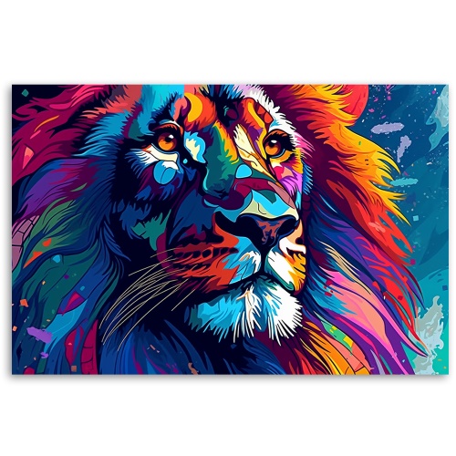 Obraz na plátně, Barevný neonový lev Abstrakce