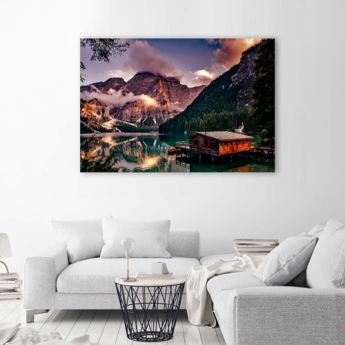 Obraz na plátně Chata u horského jezera