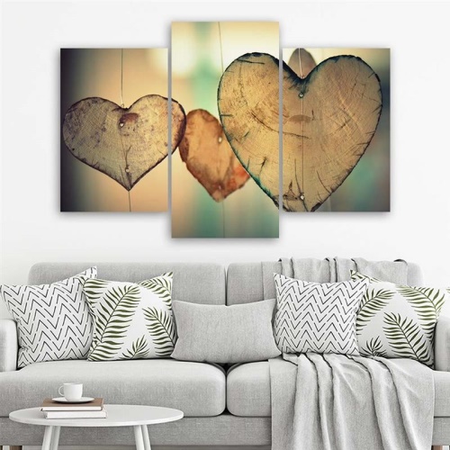 Obraz na plátně třídílný Srdce dřeva Love Retro