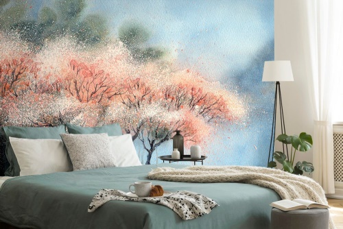 Tapeta akvarelové kvetoucí stromy