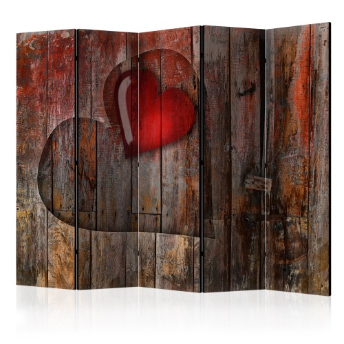 Paraván - Heart on wooden background II [Room Dividers]